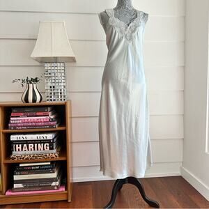 Vintage Pale Blue Slip Dress with Embroidery and Lace size M